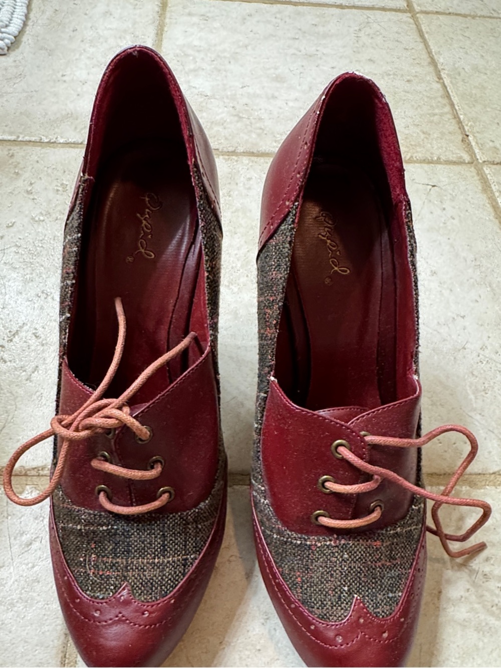 Qupid Burgundy Lace-Up Women's Oxford Boots